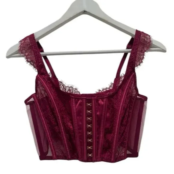 Victoria’s Secret Dream Angels Burgundy Lace Corset Bustier Gothic Romance Top - Picture 9 of 16